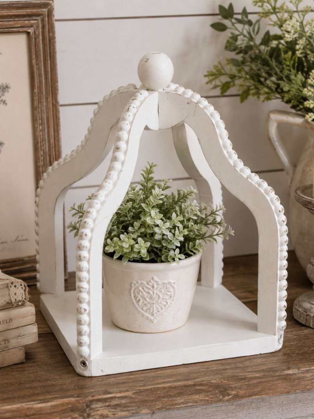 Decorative White Wood Arched Display Shelf 9" x 9" x 11" Farmhouse Shabby Chic